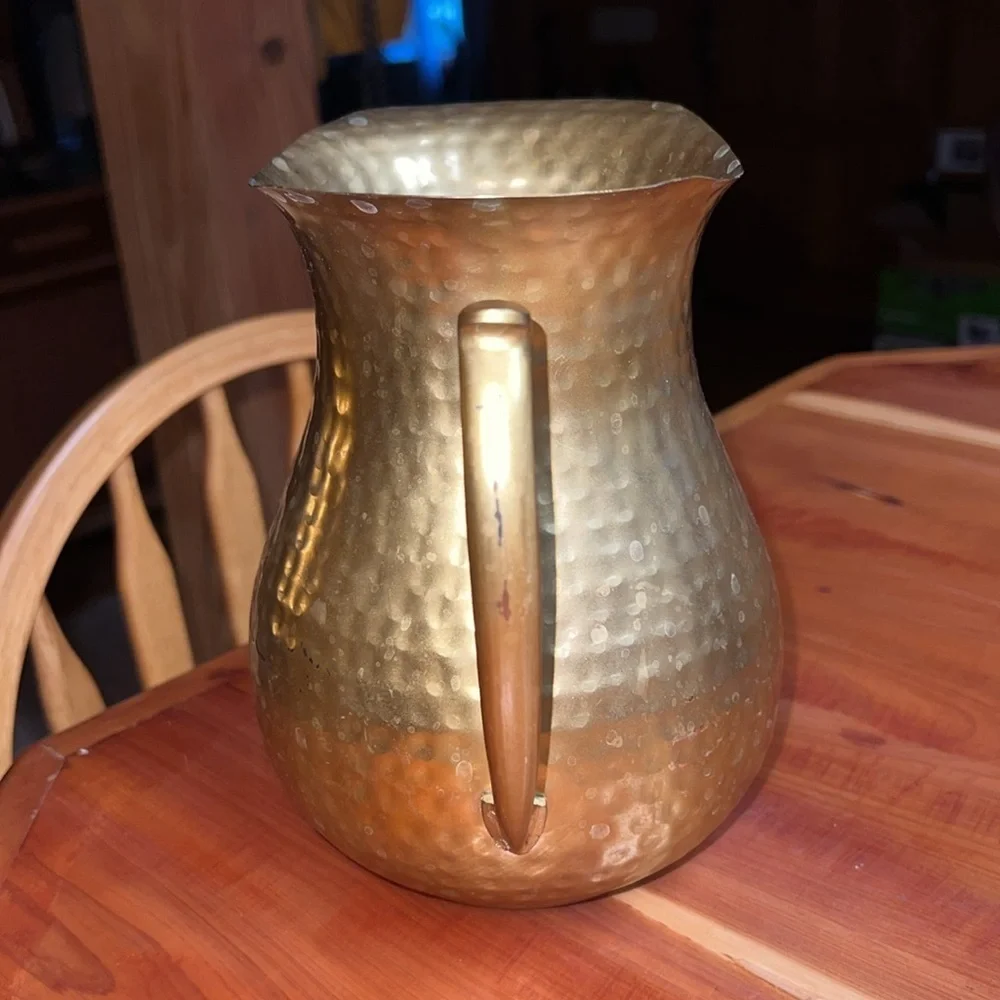 Vintage Metal Hammered Gold Water Pitcher